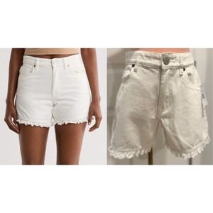 BlankNYC Women's XS White Denim Shorts NWT Eyelet Ruffle Trim 4" Inseam $98 MSRP